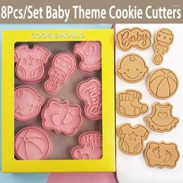 Baking Moulds 8Pcs/Set 3D Cookie Cutters Pressable Plastic Biscuit Mold Dough Stamp Mini Embossing With Plunger Stamps DIY Tools