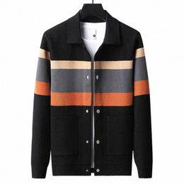 spring and Autumn New Men's Knitted Jacket Fi Brand Exquisite Stripes Korean Versi Casual Sweater Cardigan High end Coat y0AF#