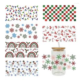 Window Stickers Christmas Theme 3D UV DTF Transfer Sticker For The 16oz Libbey Glasses Wraps Cup Can DIY Waterproof Easy D5191