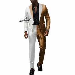 Colour Block Men's Suit 2 Piece Wedding Groom Tuxedo 3 Butt Jacket Pants Fi Design Men's Elegant Suit 38JO#