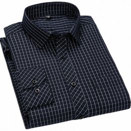 men's Classic Standard-fit Plaid/striped Social Office Dr Shirt Single Patch Pocket Lg Sleeve Formal Busin Basic Shirts v2JK#