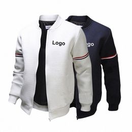 custom Your Brand Logo Men Jacket Autumn Lg Sleeve Slim Fit Casual Sport Zip Outdoor Tops Coat Black White Navy Blue Clothing d4QH#