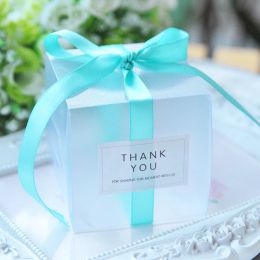 Brushes 5x5x5cm Pvc Clear Candy Boxes Wedding Decorations Party Supplies Gift Box Baby Shown Favors Candy Box with Ribbon