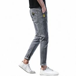 casual Brand Fi Men's Denim Jeans Stretch Slim Small Foot Lg Pants Fi Versatile Design Daily Grey Male Trousers y6Y6#