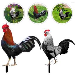 Garden Decorations 2 Pcs Poultry Statue Chicken Yards Decorative Animals Rooster Ornament Acrylic Stake Elder Hen