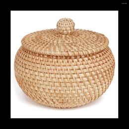 Storage Bags Rattan Round Basket With Lid Bread Food Fruit For Table Shelf