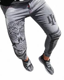 men Skinny Stretch Jeans High Quality Street Fi Printing W Gray Denim pencil pants Causal Jogging Men's Trousers 61Ax#