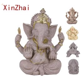 Sculptures VILEAD Sandstone Indian Ganesha Elephant God Statue Religious Hindu ElephantHeaded Fengshui Buddha Sculpture Home Decor Crafts