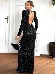 Casual Dresses Tossy Black Backless Sequin Maxi Dress Elegant Female Slim Lace-Up Fashion Luxury Party Gown Glitter Bandage Long