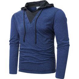 Men Cosy Hoodies Sweatshirts Long Sleeve Solid Patchwork Single Breasted Drawstring Lightweight Casual Street Home Clothing 240308