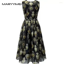 Work Dresses MARYYIMEI Fashion Women's Silk See-Through Satin Chrome Vintage Printed Sleeveless MIDI Skirt Spaghetti Strap 2-Piece Set