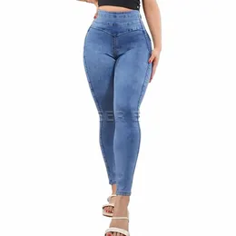 women New Jeans Autumn Winter High Waist Casual Stretch Denim Pencil Pants Female Slimming Skinny Push Up Trousers Side Zipper 940z#