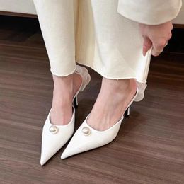 Dress Shoes 2024 Fashion Pearl Solid Colour Pumps Women Designer Back Flower Pointed Toe Sexy Banquet High Heels Zapatos De Mujer