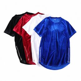 men's Veet T-Shirt Harajuku Oversized Tee Top Side Zipper Hip-hop T shirt for Men Red/Blue/Black Short-Sleeve Velour TShirts A7un#