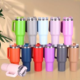 40oz, Solid Colour Handheld Ice Tumbler, Portable Car Cup with Handle, 304 Stainless Steel Large Capacity Vacuum Cup, Christmas Halloween Gift, Birthday Gift