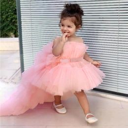 Summer Pink Trailing Lace Baby Girl Dress Toddler 1st Birthday Party Princess Dresses for Girl Formal Puffy Wedding Gown Vestido 240319