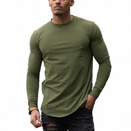 2023 New Men Lg Sleeve T-shirt Muscle Top Undershirt Crew Neck Basic Tee Pullover Top Fitn Fit Men's Round Neck Lg Sleeve u0iV#