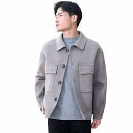 autumn and Winter Men's Double-Sided Woollen Coat Loose Jacket Collar Short Style Young Man Cmere Coat Top Tidal Current j8E4#