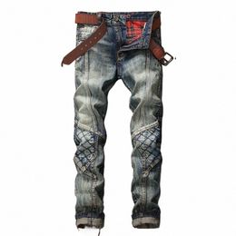 new Motorcycle Men Jeans Patchwork Retro Pants Harajuku Biker Slim Classic Denim Persality Design Trousers 29-38 Dropship m90j#