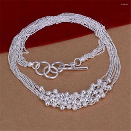 Chains 925 Sterling Silver 18 Inch Chain Multi-Chain Frosted Grape Beads Necklace For Women Wedding Engagement Fashion Jewelry