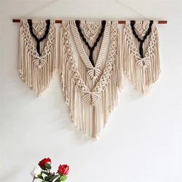 Tapestries Large Tapestry Hand Woven Macrame With Wood Sticks Handmade Tassel Wall Hanging Decoration