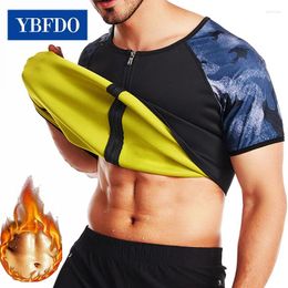 Men's Body Shapers YBFDO Men Waist Trainer Sweat Sauna Shirt Slimming Thermo Shaper Zipper Short Sleeve Fitness Workout Tank Top