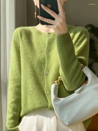 Women's Knits Long-sleeved Sweater Cashmere Knitted Merino Wool Cardigan Hollow O-neck Spring And Autumn Coat.