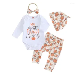 Clothing Sets Pudcoco Baby Boys Girls Thanksgiving Outfits Long Sleeve Romper Pumpkin Pants Headband Hat Set Infant Clothes 0-12M