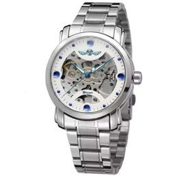 Winner8008 Fashion Fully Automatic Steel Band Business Men's Hollow Through Bottom Mechanical Watch