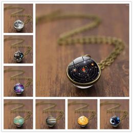 Chains Accessories 16mm Double-sided Glass Globe Solar System Galaxy Star Pendant Necklace Vintage Sweater Chain Souvenir