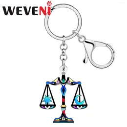 Keychains WEVENI Acrylic Libra Key Chain For Women Kids Girls Novelty Birthday Gifts Constellation Jewellery Ring