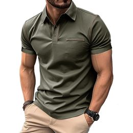 Mens Polo Shirt Breathable Moisture Wicking Short Sleeve Tennis Chest Pocket Button Summer Tops Everyday Casual Tee 240321