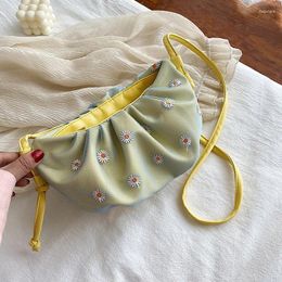 Drawstring Vento Marea Flowers Crossbody Bag For Women Leather 2024 Designer Hobos Vintage Shoulder Yellow Female Purse And Handbag