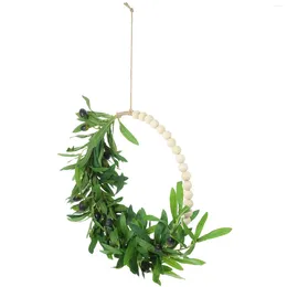 Decorative Flowers Artificial Garland Plant Wall Decoration Door Hanging Wreath Wood Beads Design Plastic Wooden Ornament Home