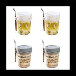 Wine Glasses Overnight Oats Containers With Lids And Spoons-Glass Food Storage For Milk Cereal Fruit-Oatmeal Jars