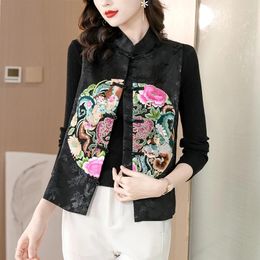 Women's Jackets Chinese Style Exquisite Embroidery Tang Suit Vest For Women 2024 Spring Autumn Retro Button Elegant Slim Jacquard Top