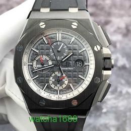 Moissanite AP Wristwatch Epic Royal Oak Offshore Series 26405CE Mens Watch Dark Grey Dial With Red Needle Timing Date 44mm Automatic Mechanical Watch