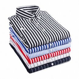 classic Striped Shirt Men's Single-breasted Lg-sleeved Shirts Autumn New Men Top Red Blue Black Slim Versi Male Chemise j2JE#