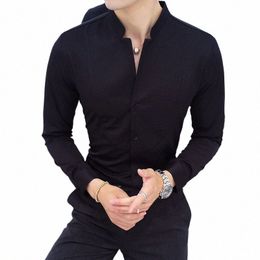 new Style Male Spring Casual Dr Lg Sleeve Shirts/Men's High Quality Stand Collar Busin Shirts/Plus Size M-3XL Z4nx#