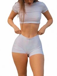 women Sexy Pajamas Shorts Set Y2k Suit Short Sleeve Crop Shirt Top Mini Leggings Shorts 2 Piece Bodyc Loungewear w57E#