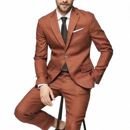 stevditg Brown Men Suits Regular Length Single Breasted Notched Lapel Flat Formal Busin Blazer Skinny 2 Piece Jacket Pants h8iC#