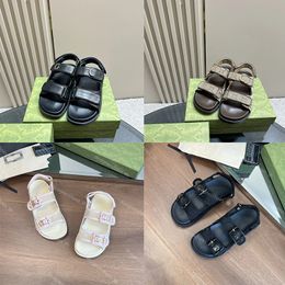 Designer Women Mini Double Rubber Sandals Slides Hook Loop Flat Mule Platform Shoes Adjustable Buckle Shoe