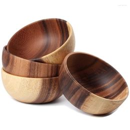 Plates Acacia Wooden Salad Bowl 6.3Inches Set Of 4 - Individual Bowls For Fruits And Cereal