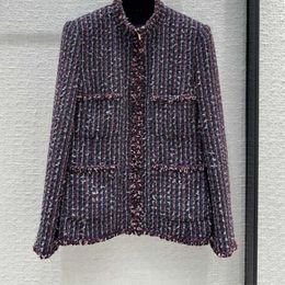 Damenjacken, hochwertiger Mantel, modisches Design, blauer und lila Tweed, Oberbekleidung, Temperament-Stil, Top-Jacke