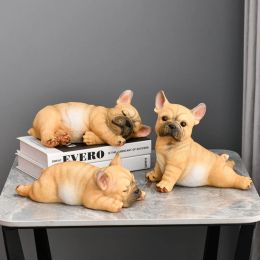 Sculptures Creative French Bulldog Resin Crafts Living Room Decor Figurines Sculptures Home Decoration Accessories Office Desktop Ornaments