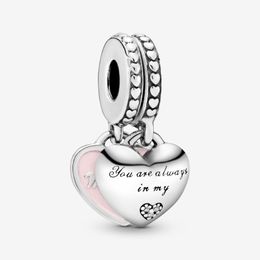 100% 925 Sterling Silver Mother & Daughter Hearts Dangle Charms Fit Original European Charm Bracelet Fashion Women Wedding Engagem285S