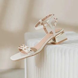 Sandals Beige High Heel Fashion Womens Shoes 2024 Large Medium Black Luxury Summer New Stud Girls Comfortable Low Roman H240328X52O