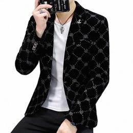 fi Print Men's Suit Jacket 2023 Autumn Corduroy High-end Brand Handsome Young Men Blazer Tops High-quality Casual Suit Coat m0xb#