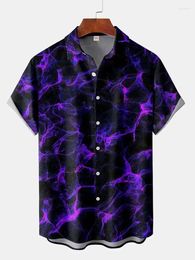 Men's Casual Shirts Retro Style Hawaiian Purple Shirt Neon Smoke Print Short Sleeve European Sizes S-5XL