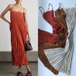 Twisted crepe electric spinning sand washed silk sleeveless Slip dress pleated solid color women's summer dress